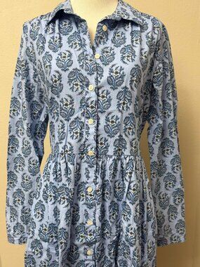 J.Crew Blue Colorblock Paisley Long Sleeved Spring Summer Cotton Dress Size 6